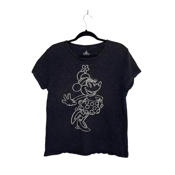 Disney Black Silver Allover Sparkle Minnie Mouse Graphic Boxy Tee Xlarge Women’s - Picture 1 of 11